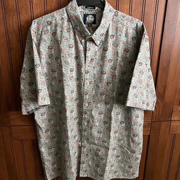 Reyn Spooner Tan/Green Floral Print Button Front Hawaiian Shirt Size XXL - Picture 1 of 8